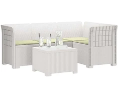 4 Vietų Sodo Sofa su Pagalvėlėmis Ratanų Imitacija PP Balta