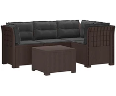 4 Vietų Sodo Sofa su Pagalvėlėmis Ratanų Imitacija PP Ruda