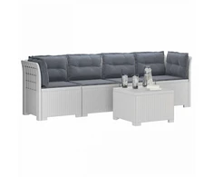 4 vietų sodo sofa su pagalvėmis pintinės išvaizdos PP Balta