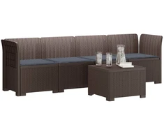 4 vietų sodo sofa su pagalvėmis pintinės išvaizdos PP Ruda