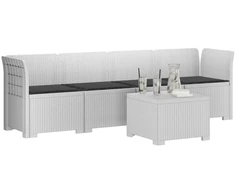 4 vietų sodo sofa su pagalvėmis pintinės išvaizdos PP Balta