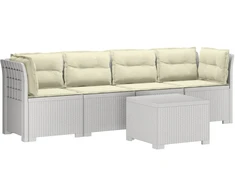 4 vietų sodo sofa su pagalvėmis pintinės išvaizdos PP Balta