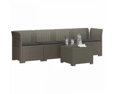 4 vietų sodo sofa su pagalvėmis pintinės išvaizdos PP