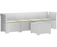 4 vietų sodo sofa su pagalvėmis pintinės išvaizdos PP Balta