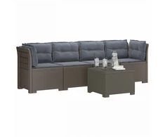 4 vietų sodo sofa su pagalvėmis pintinės išvaizdos PP