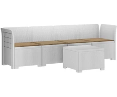 4 vietų sodo sofa su pagalvėmis pintinės išvaizdos PP Balta