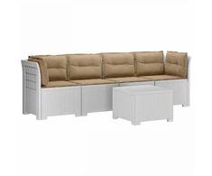 4 vietų sodo sofa su pagalvėmis pintinės išvaizdos PP Balta