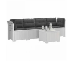 4 vietų sodo sofa su pagalvėmis pintinės išvaizdos PP Balta