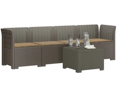 4 vietų sodo sofa su pagalvėmis pintinės išvaizdos PP