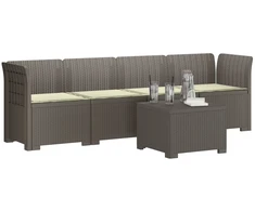 4 vietų sodo sofa su pagalvėmis pintinės išvaizdos PP