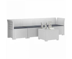 4 vietų sodo sofa su pagalvėmis pintinės išvaizdos PP Balta