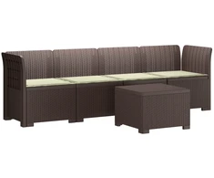 4 vietų sodo sofa su pagalvėmis pintinės išvaizdos PP Ruda
