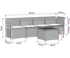 4 vietų sodo sofa su pagalvėmis pintinės išvaizdos PP Balta