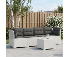 4 vietų sodo sofa su pagalvėmis pintinės išvaizdos PP Balta