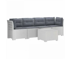 4 vietų sodo sofa su pagalvėmis pintinės išvaizdos PP Balta