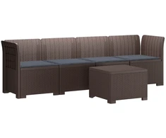4 vietų sodo sofa su pagalvėmis pintinės išvaizdos PP Ruda