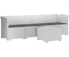 4 vietų sodo sofa su pagalvėmis pintinės išvaizdos PP Balta