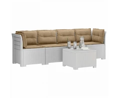 4 vietų sodo sofa su pagalvėmis pintinės išvaizdos PP Balta