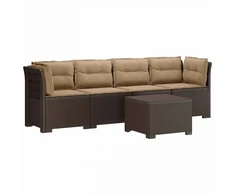 4 vietų sodo sofa su pagalvėmis pintinės išvaizdos PP Ruda