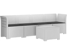 4 vietų sodo sofa su pagalvėmis pintinės išvaizdos PP Balta