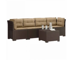 4 vietų sodo sofa su pagalvėmis pintinės išvaizdos PP Ruda