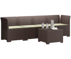 4 vietų sodo sofa su pagalvėmis pintinės išvaizdos PP Ruda