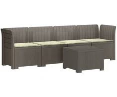 4 vietų sodo sofa su pagalvėmis pintinės išvaizdos PP