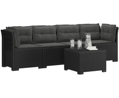 4 vietų sodo sofa su pagalvėmis pintinės išvaizdos PP Antracito