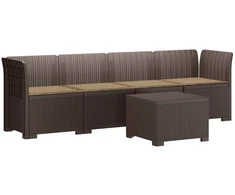 4 vietų sodo sofa su pagalvėmis pintinės išvaizdos PP Ruda