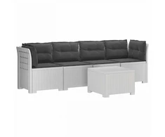 4 vietų sodo sofa su pagalvėmis pintinės išvaizdos PP Balta