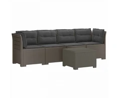 4 vietų sodo sofa su pagalvėmis pintinės išvaizdos PP