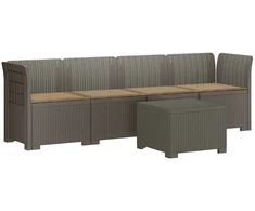 4 vietų sodo sofa su pagalvėmis pintinės išvaizdos PP
