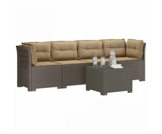 4 vietų sodo sofa su pagalvėmis pintinės išvaizdos PP