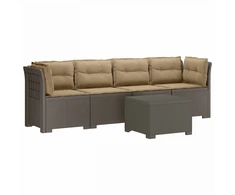 4 vietų sodo sofa su pagalvėmis pintinės išvaizdos PP