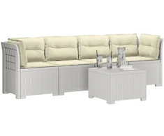 4 vietų sodo sofa su pagalvėmis pintinės išvaizdos PP Balta