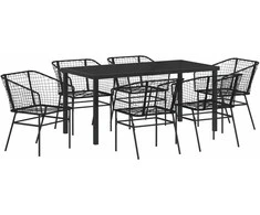 Lauko baldų komplektas Sodo valgomojo komplektas 7 pcs Juoda poliratanas