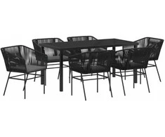 Lauko baldų komplektas Sodo valgomojo komplektas su pagalve 7 pcs Juoda