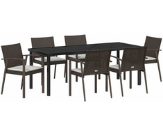 Sodo valgomojo komplektas 7 pcs Ruda ir juoda PE ratanas