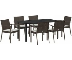 Lauko baldų komplektas Sodo valgomojo komplektas 7 pcs Ruda ir juoda PE ratanas