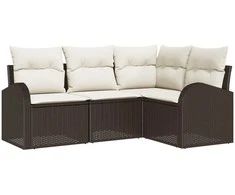 Lauko baldų komplektas Sodo Sofų Rinkinys su pagalve 4 pcs Ruda ir balta poliratanas