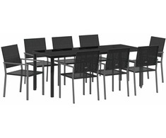 Sodo valgomojo komplektas 9 pcs Juoda PE ratanas