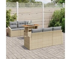 Lauko baldų komplektas Sodo Sofų Rinkinys su saugykla 7 pcs Smėlio Poli ratanas