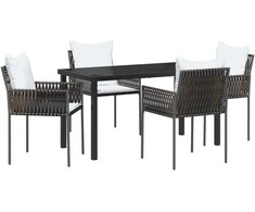 Lauko baldų komplektas Sodo valgomojo komplektas 5 pcs Ruda ir juoda PE ratanas