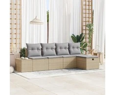 Lauko baldų komplektas Sodo Sofų Rinkinys su pagalve 5 pcs Smėlio poliratanas