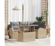 Lauko baldų komplektas Sodo Sofų Rinkinys su pagalve 5 pcs Smėlio poliratanas