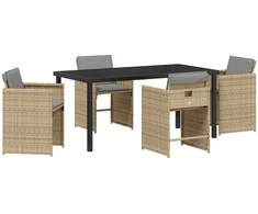 Lauko baldų komplektas Sodo valgomojo komplektas su pagalve 5 pcs Smėlio poliratanas