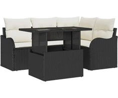 Lauko baldų komplektas Lauko valgomojo komplektas su pagalve 5 pcs Juoda Poli ratanas