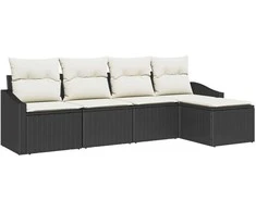 Lauko baldų komplektas Sofos komplektas su pagalve 6 pcs Juoda poliratanas