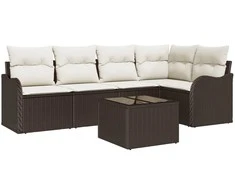 Lauko baldų komplektas Sodo Sofų Rinkinys su pagalve 6 pcs Ruda Poli ratanas