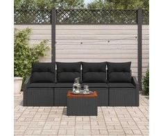 Lauko baldų komplektas Sodo Sofų Rinkinys su saugykla 5 pcs Juoda poliratanas